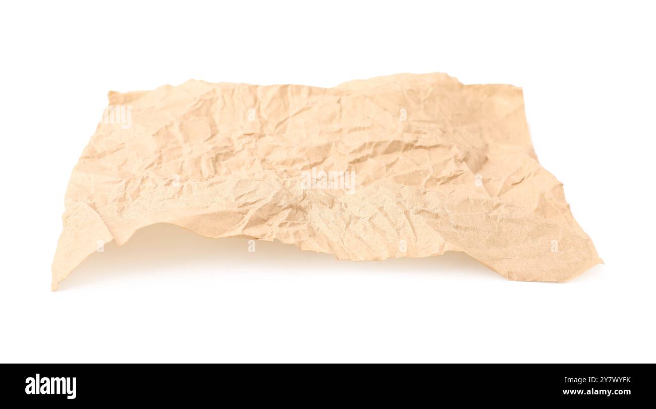 Crumpled kraft paper sheet isolated on white Stock Photo - Alamy