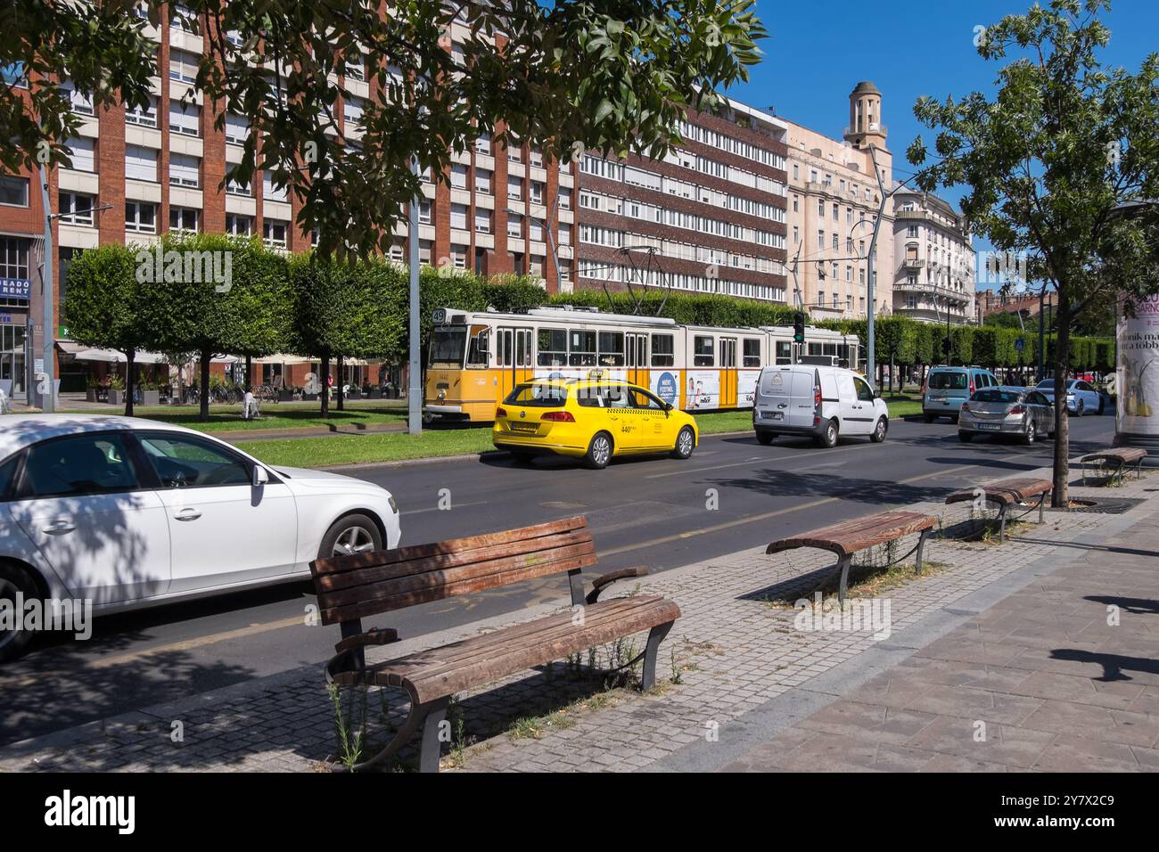 Buildings and vehicle traffic in Budapest, Hungary Stock Photo