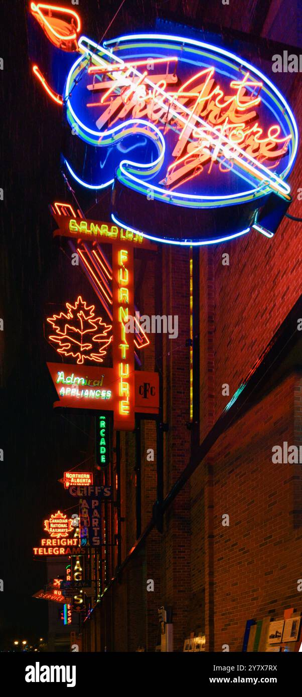 Neon light signs illuminating the street, creating a vibrant and ...