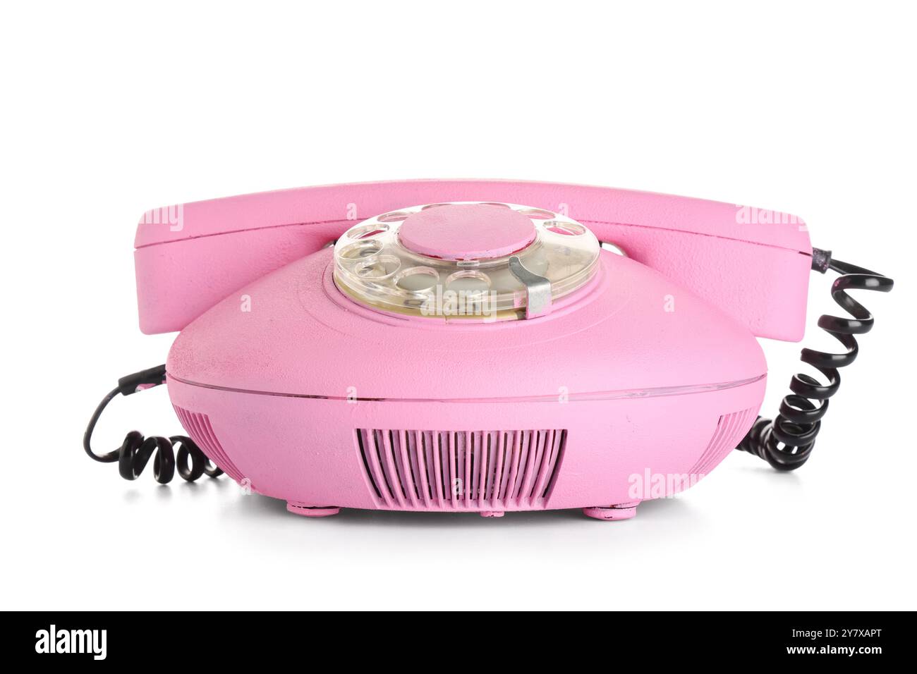 Pink retro telephone on white background Stock Photo - Alamy