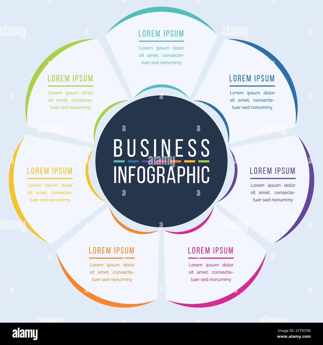 Circle Infographic design 7 steps, objects, elements or options infographic business template Stock Vector