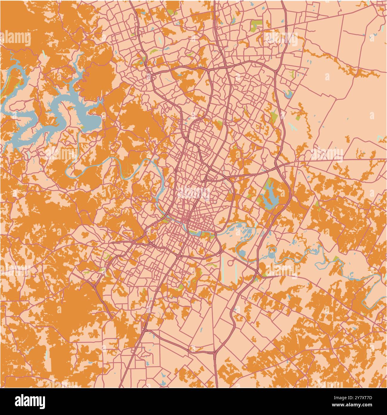 Map of Austin in Texas in a sandy theme. Contains layered vector with roads water, parks, etc. Stock Vector