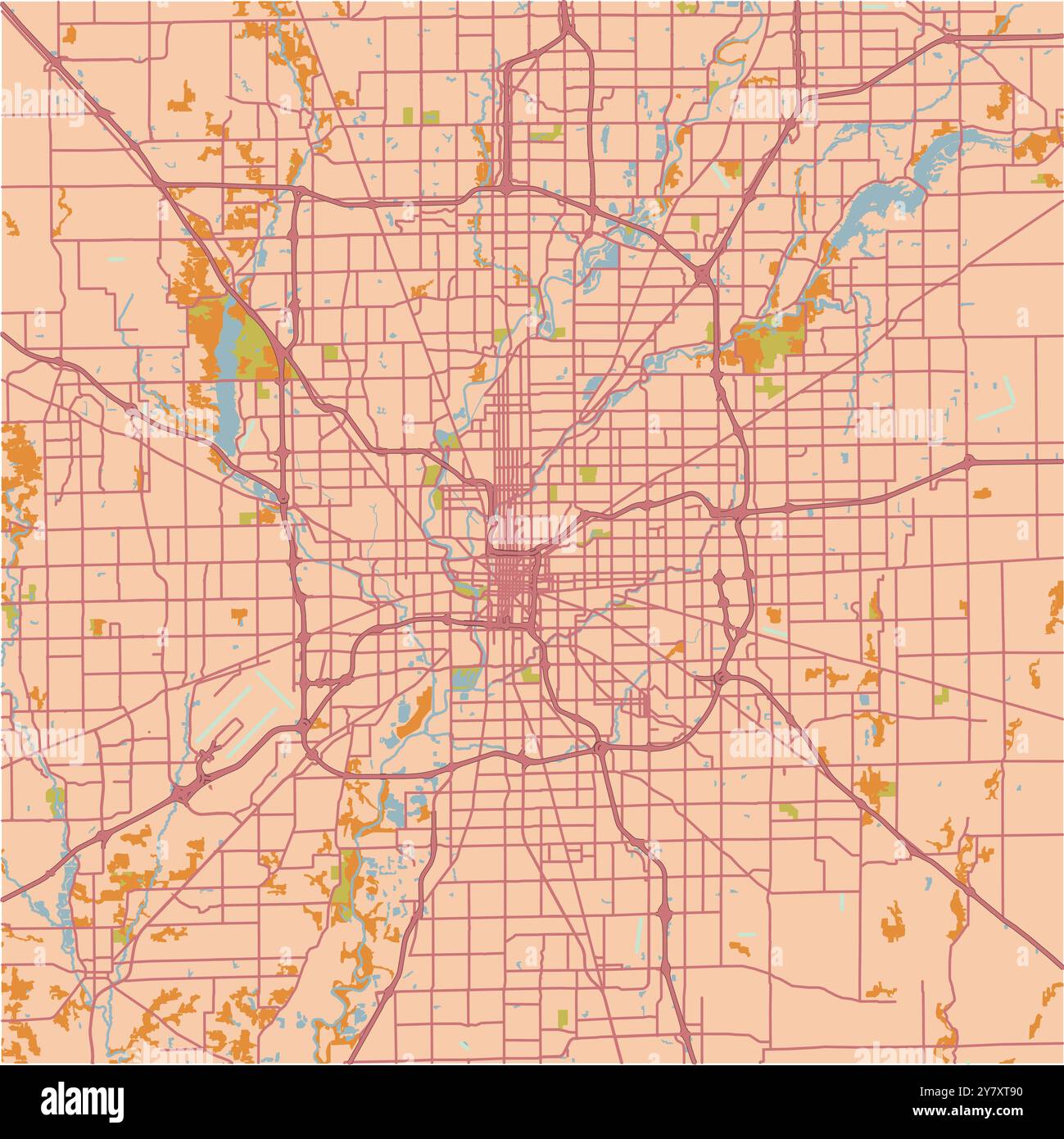 Map of Indianapolis in Indiana in a sandy theme. Contains layered vector with roads water, parks, etc. Stock Vector
