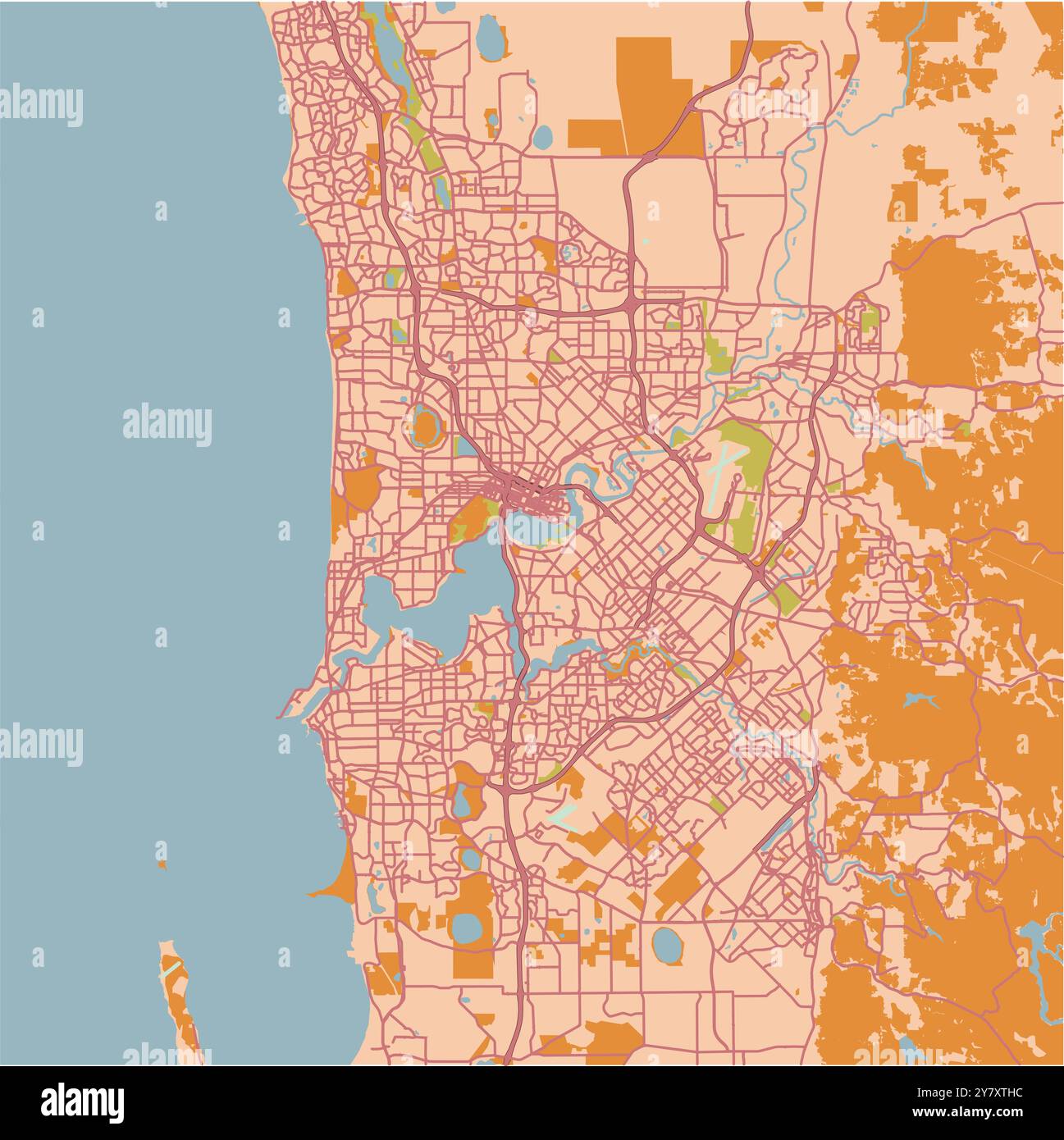 Map of Perth in Australia in a sandy theme. Contains layered vector ...