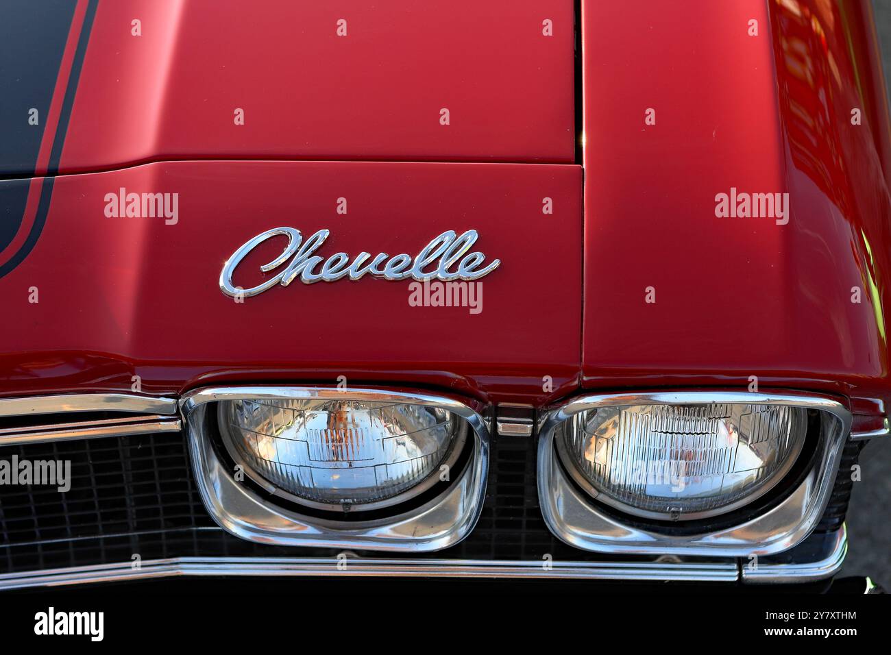 Ottawa, Canada - July 18, 2011: 1968 Chevrolet Chevelle SS-396 in red with black racing stripes, showcased at a classic car event Stock Photo