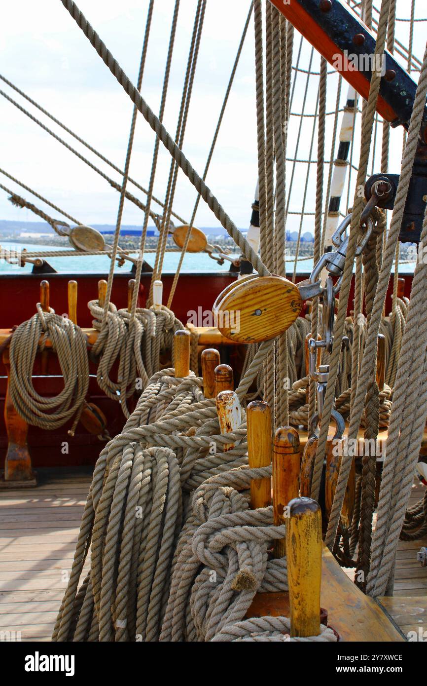 Rope holders on the sailing ship Stock Photo - Alamy