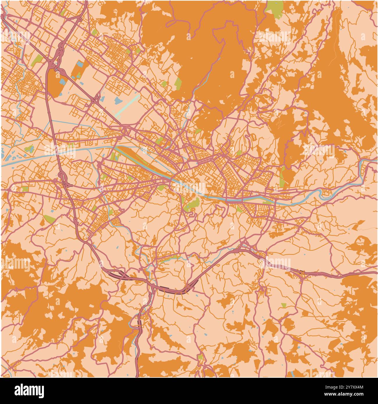 Map of Florence in Italy in a sandy theme. Contains layered vector with roads water, parks, etc. Stock Vector