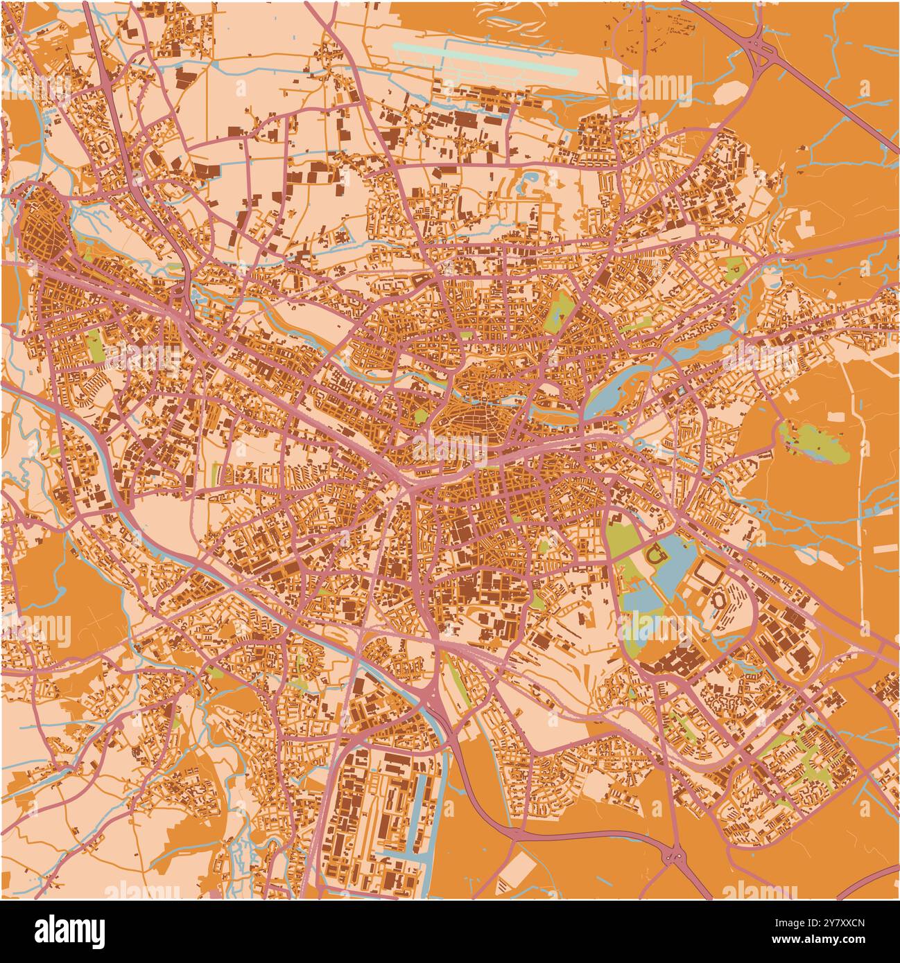 Map of Nuremberg in Germany in a sandy theme. Contains layered vector ...