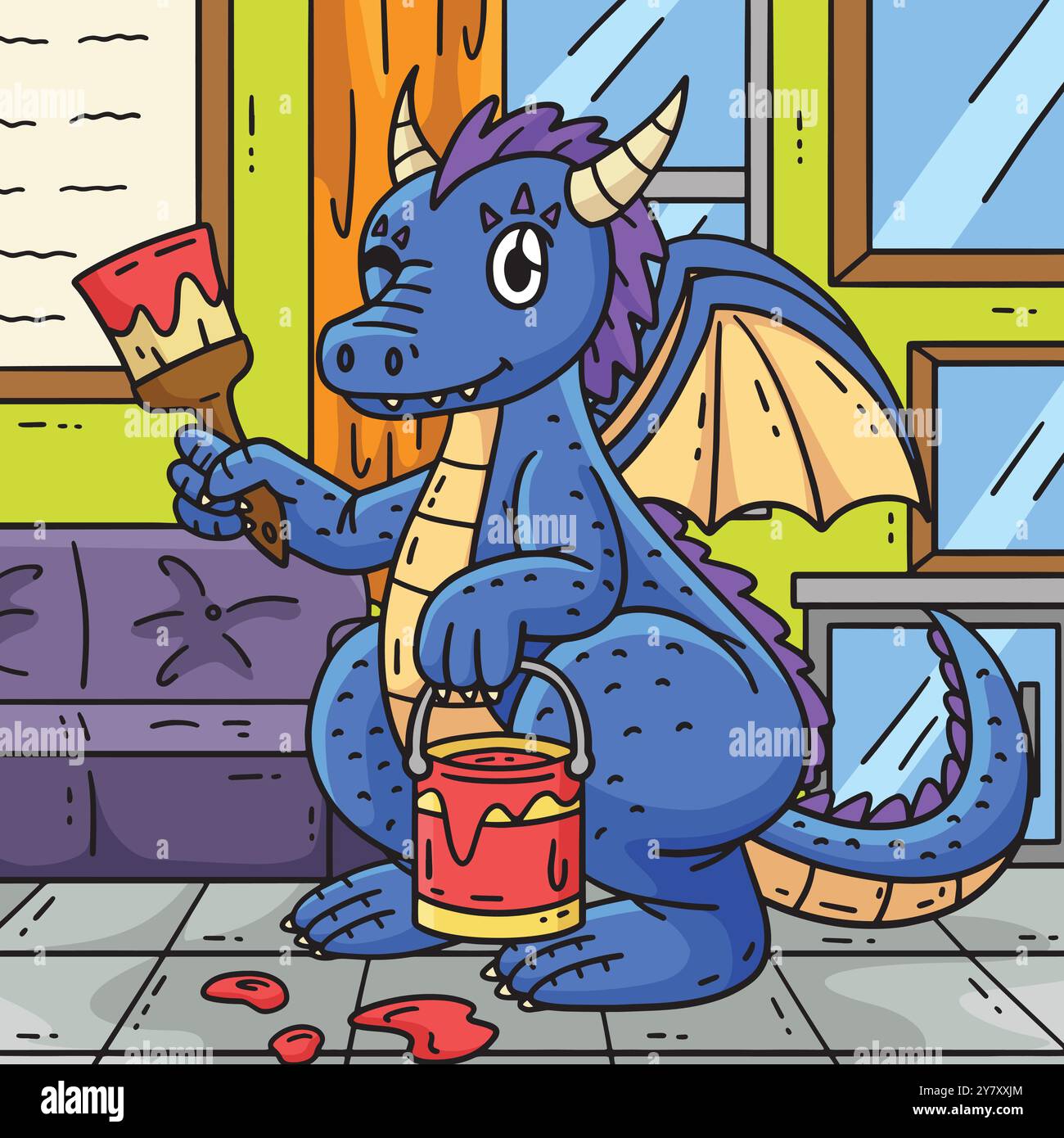 Dragon with Painting Tools Colored Cartoon Stock Vector Image & Art - Alamy