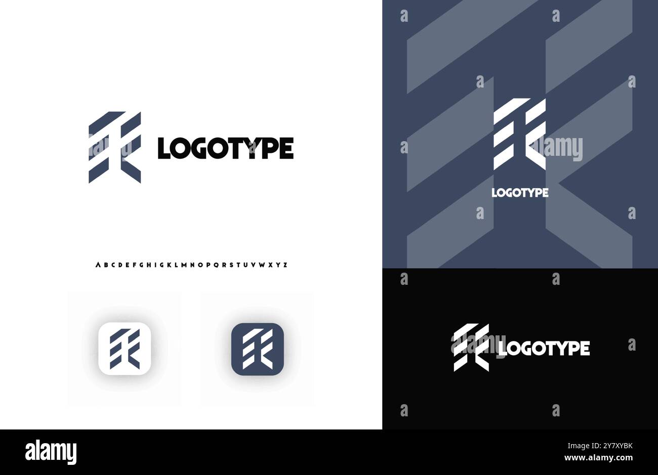 Bold diagonal stripes creating geometric shapes letter R logo for ...