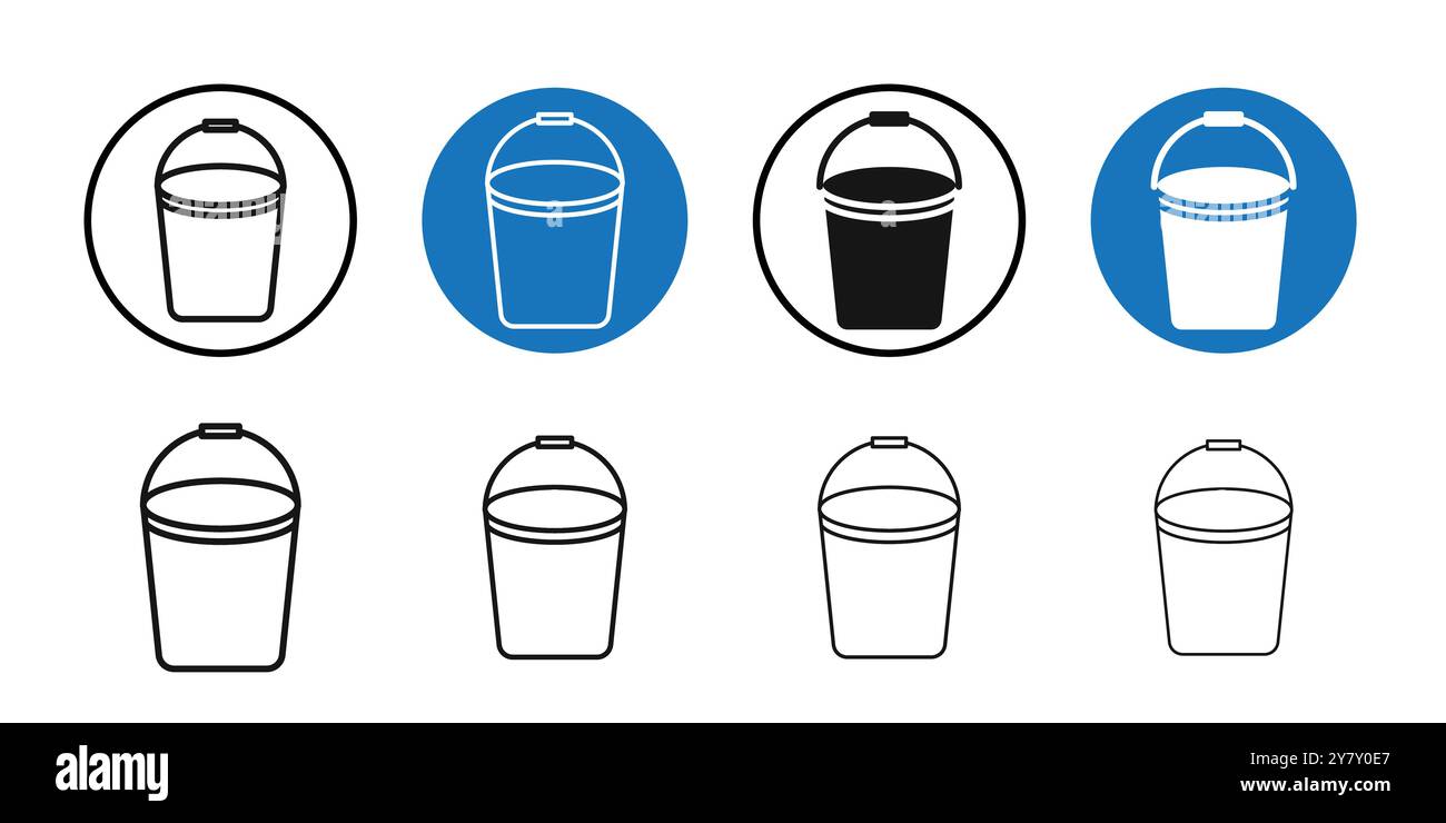 Bucket icon Black line art vector in black and white outline set ...
