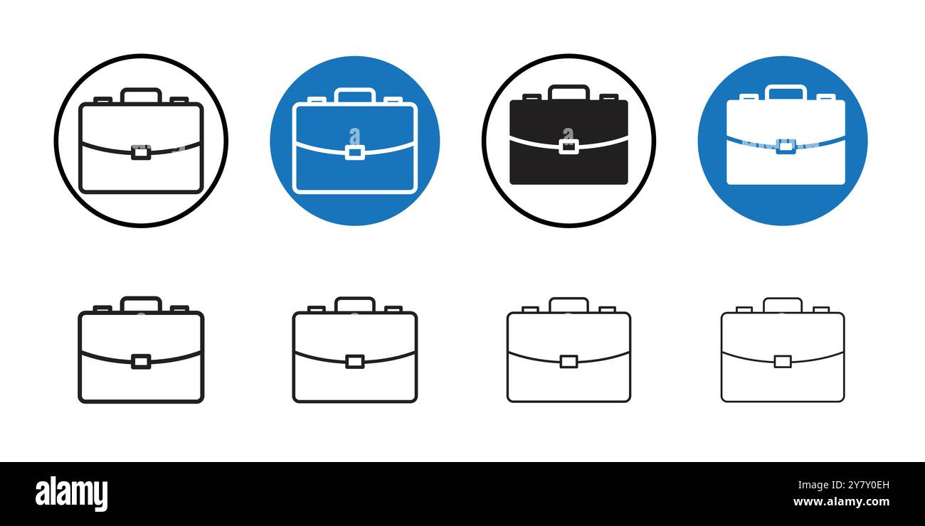 Briefcase icon Black line art vector in black and white outline set ...