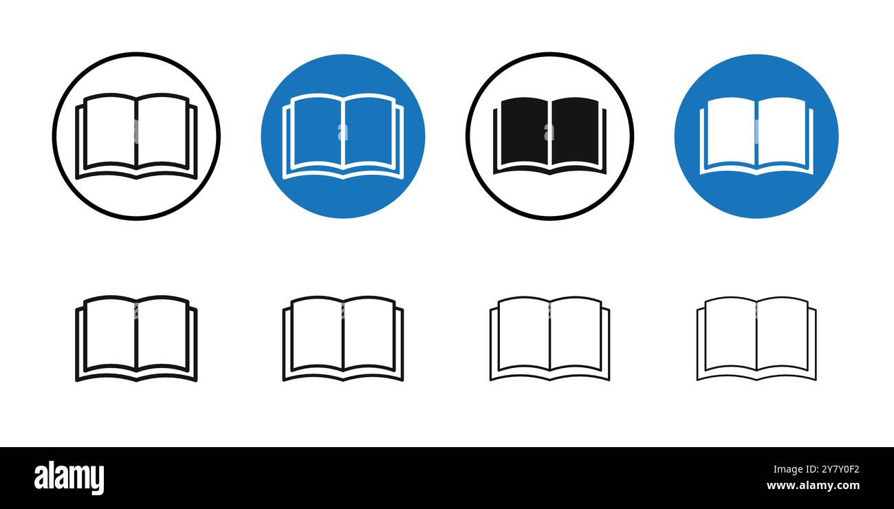 Book open icon Black line art vector in black and white outline set ...