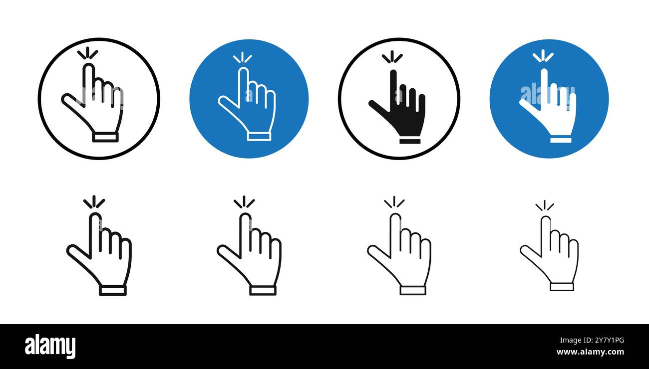 Cursor hand icon Black line art vector in black and white outline set ...