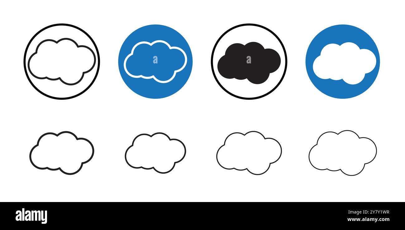 Cloud icon (2) Black line art vector in black and white outline set ...