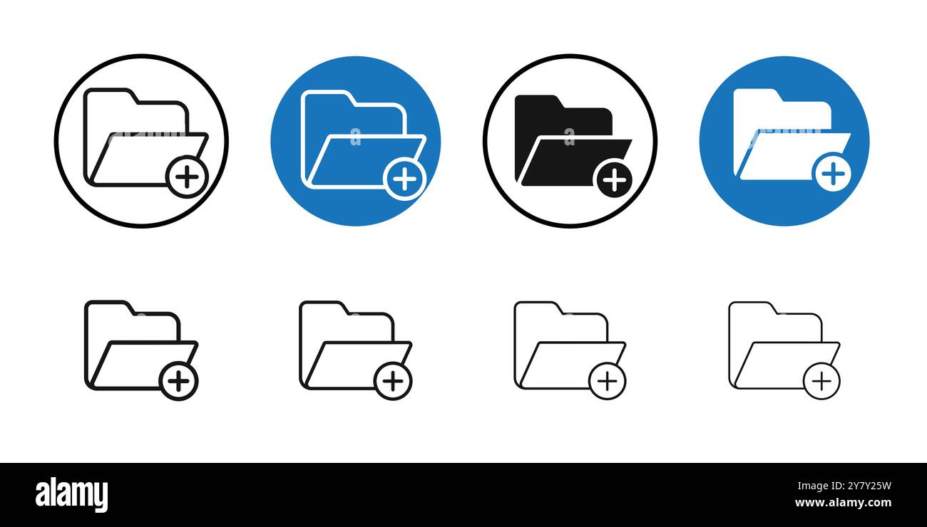 Create folder icon Black line art vector in black and white outline set ...