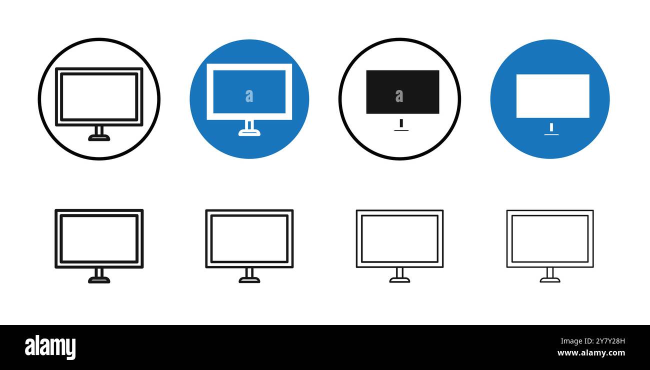 Desktop icon Black line art vector in black and white outline set ...