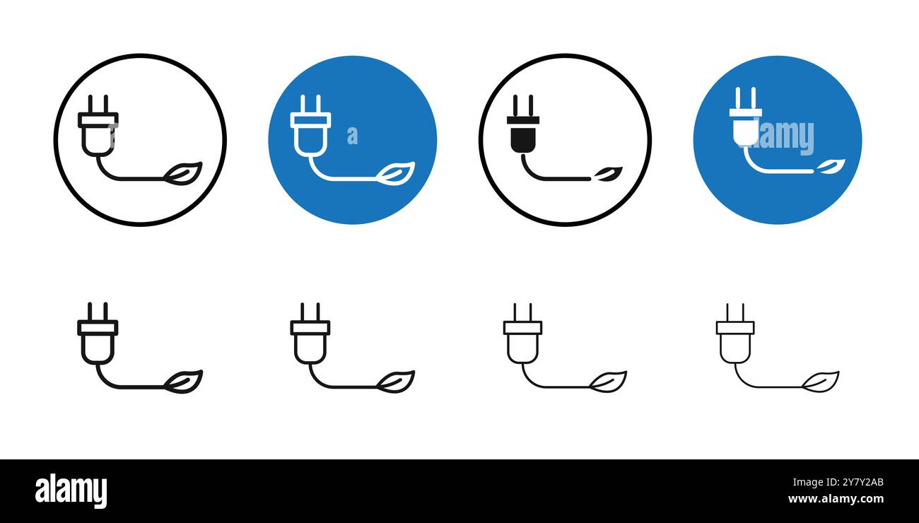 Eco Energy icon Black line art vector in black and white outline set ...