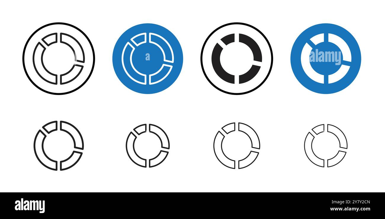 Donut chart icon Black line art vector in black and white outline set ...