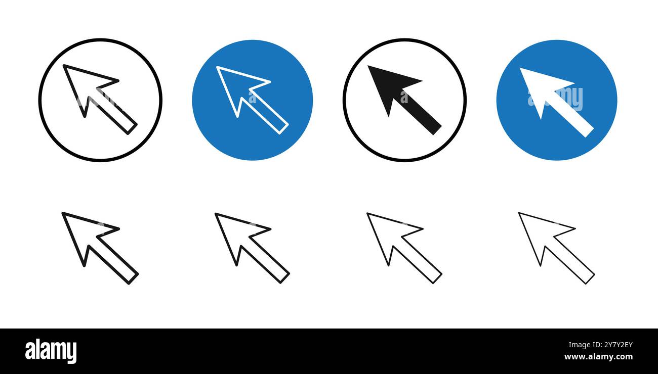 Cursor icon Black line art vector in black and white outline set ...
