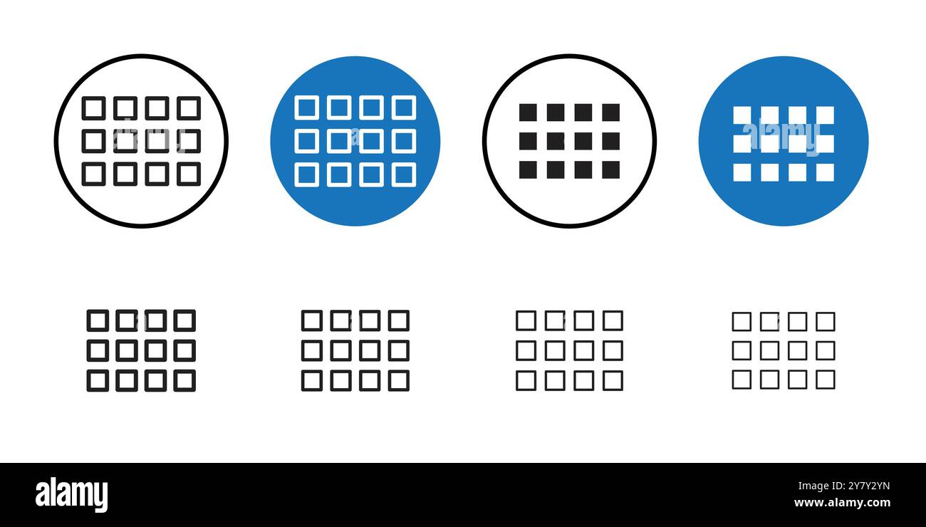 Grid view icon Black line art vector in black and white outline set ...