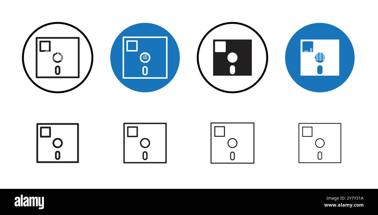 Floppy disk icon Black line art vector in black and white outline set ...