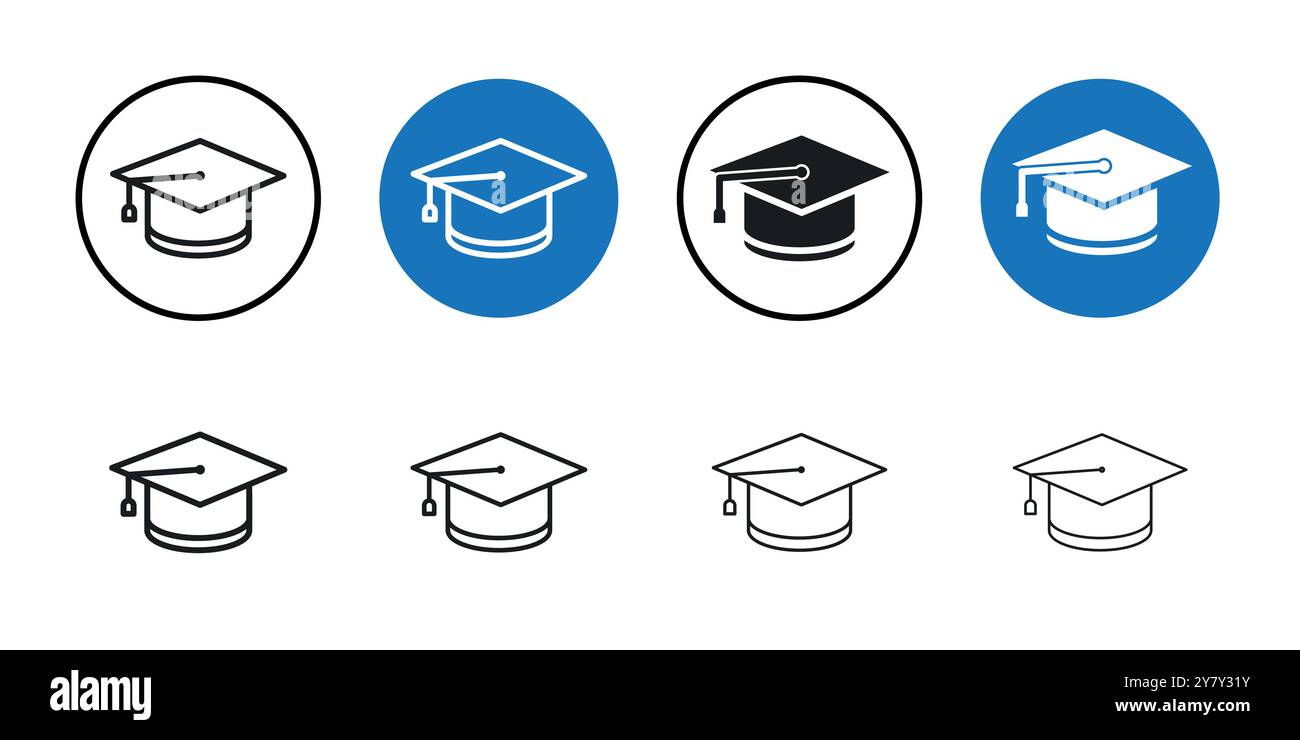 Graduation cap icon Black line art vector in black and white outline ...