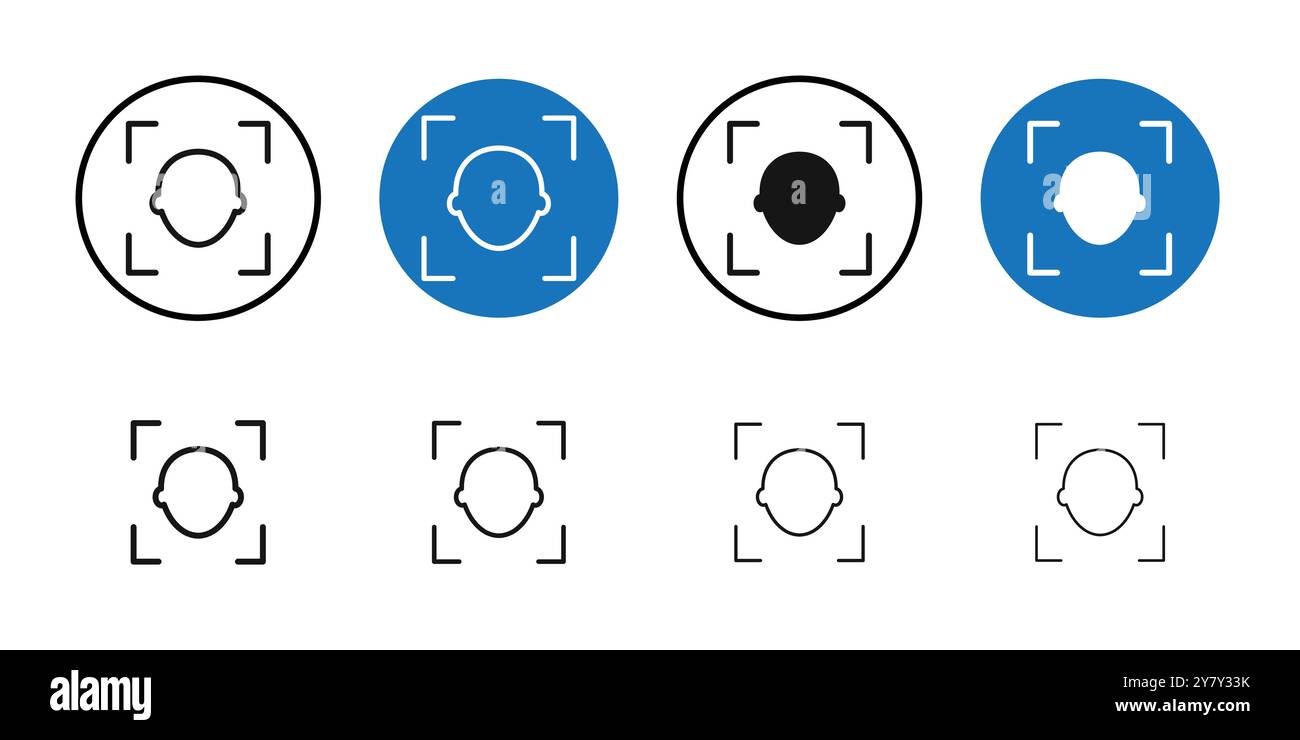 Face id icon Black line art vector in black and white outline set ...
