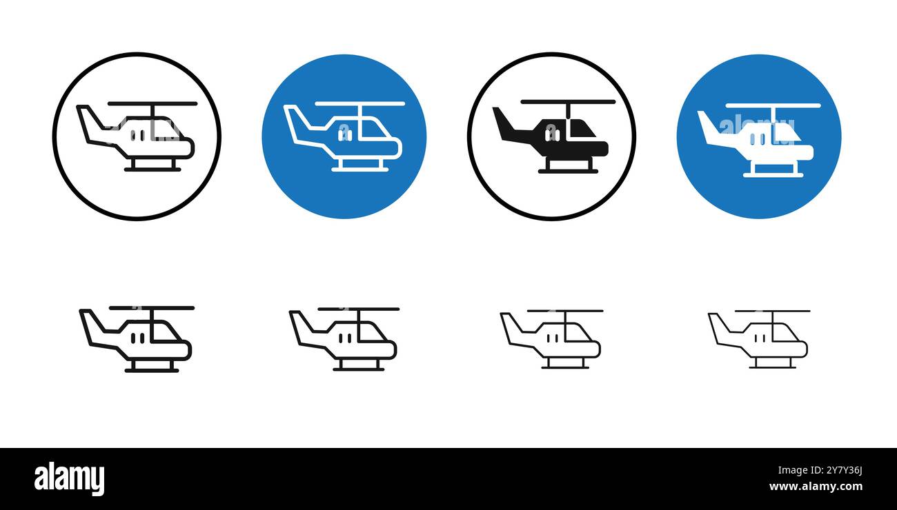 Helicopter icon Black line art vector in black and white outline set ...