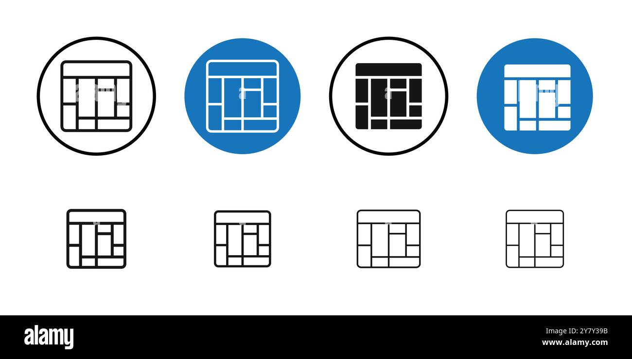 Layout icon Black line art vector in black and white outline set ...