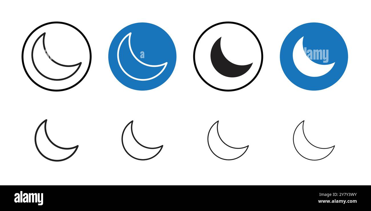 Moon icon (2) Black line art vector in black and white outline set ...