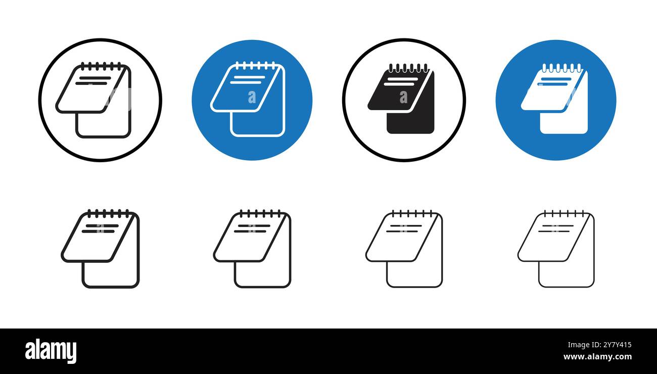 Notepad icon Black line art vector in black and white outline set ...