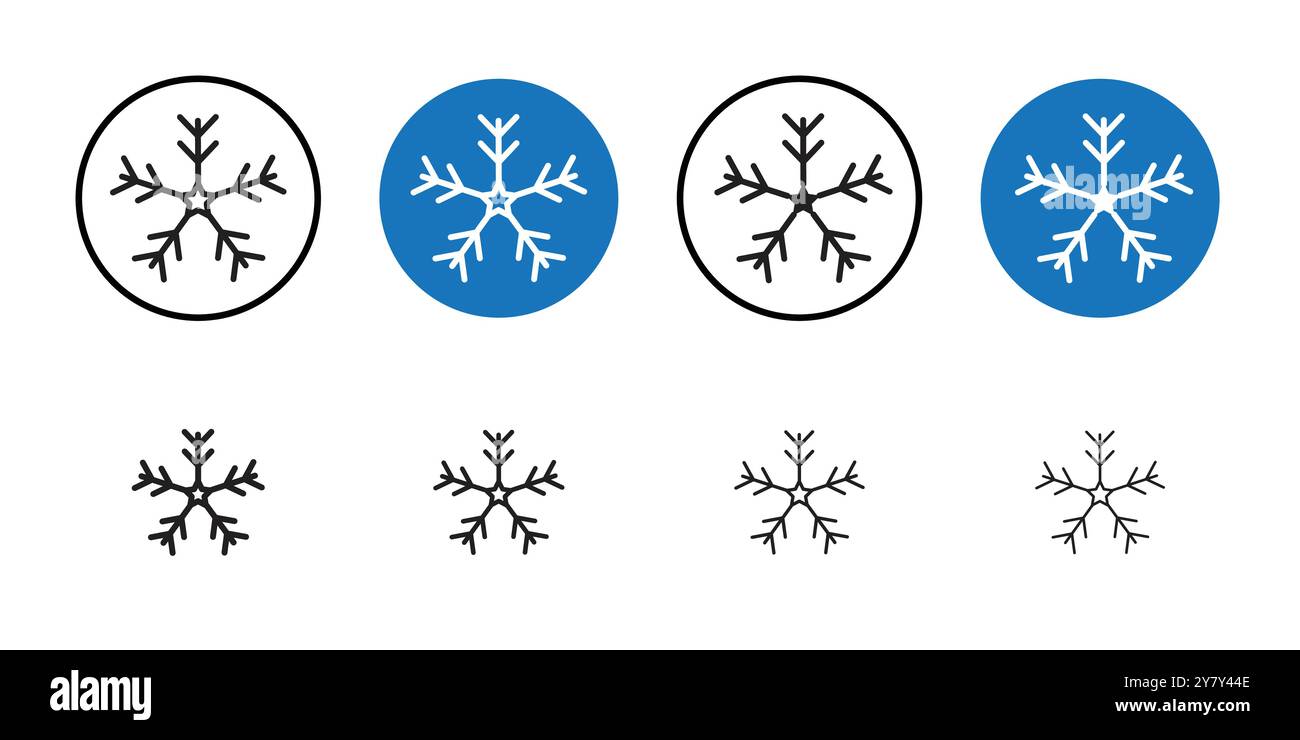Snowflake icon Black line art vector in black and white outline set ...