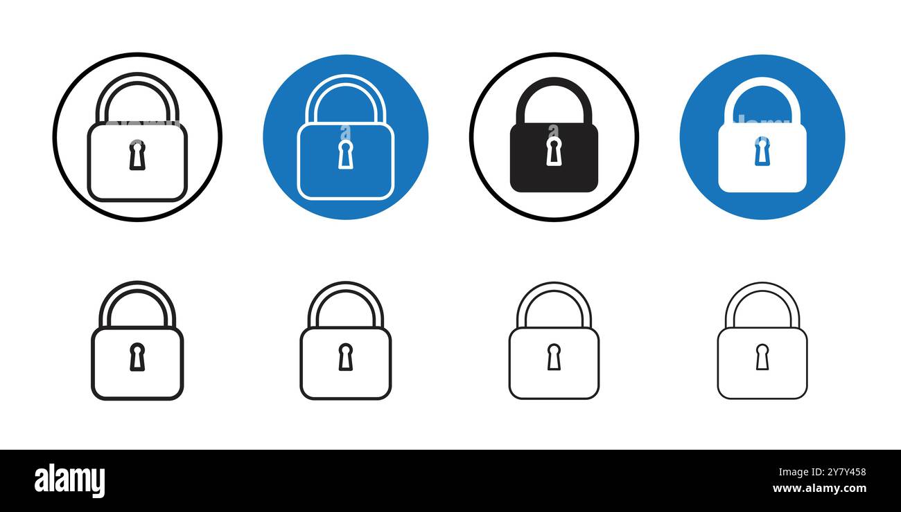 Padlock icon Black line art vector in black and white outline set ...