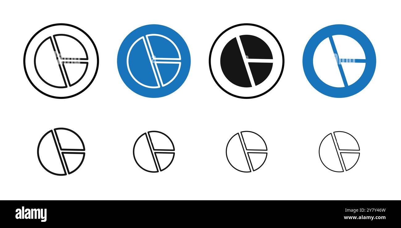 Pie chart icon Black line art vector in black and white outline set ...