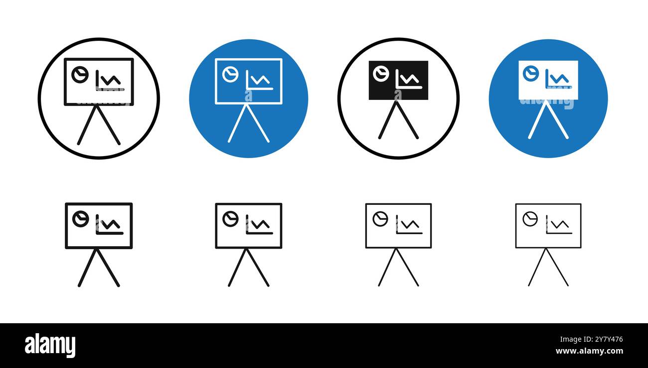 Presentation icon Black line art vector in black and white outline set ...