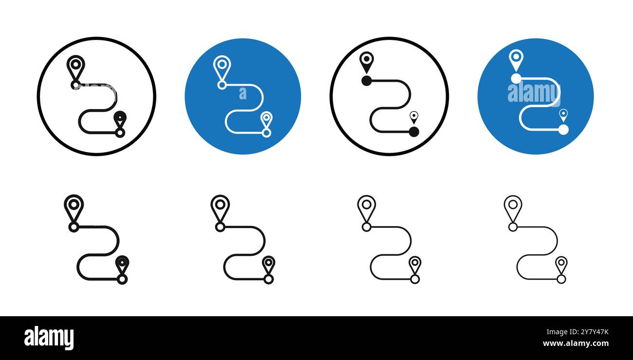 Route Icon Black line art vector in black and white outline set ...