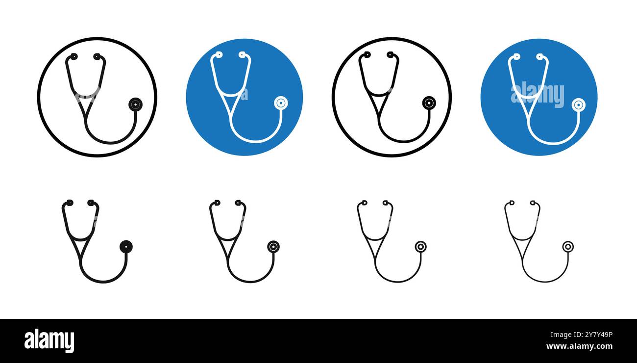Stethoscope icon Black line art vector in black and white outline set ...