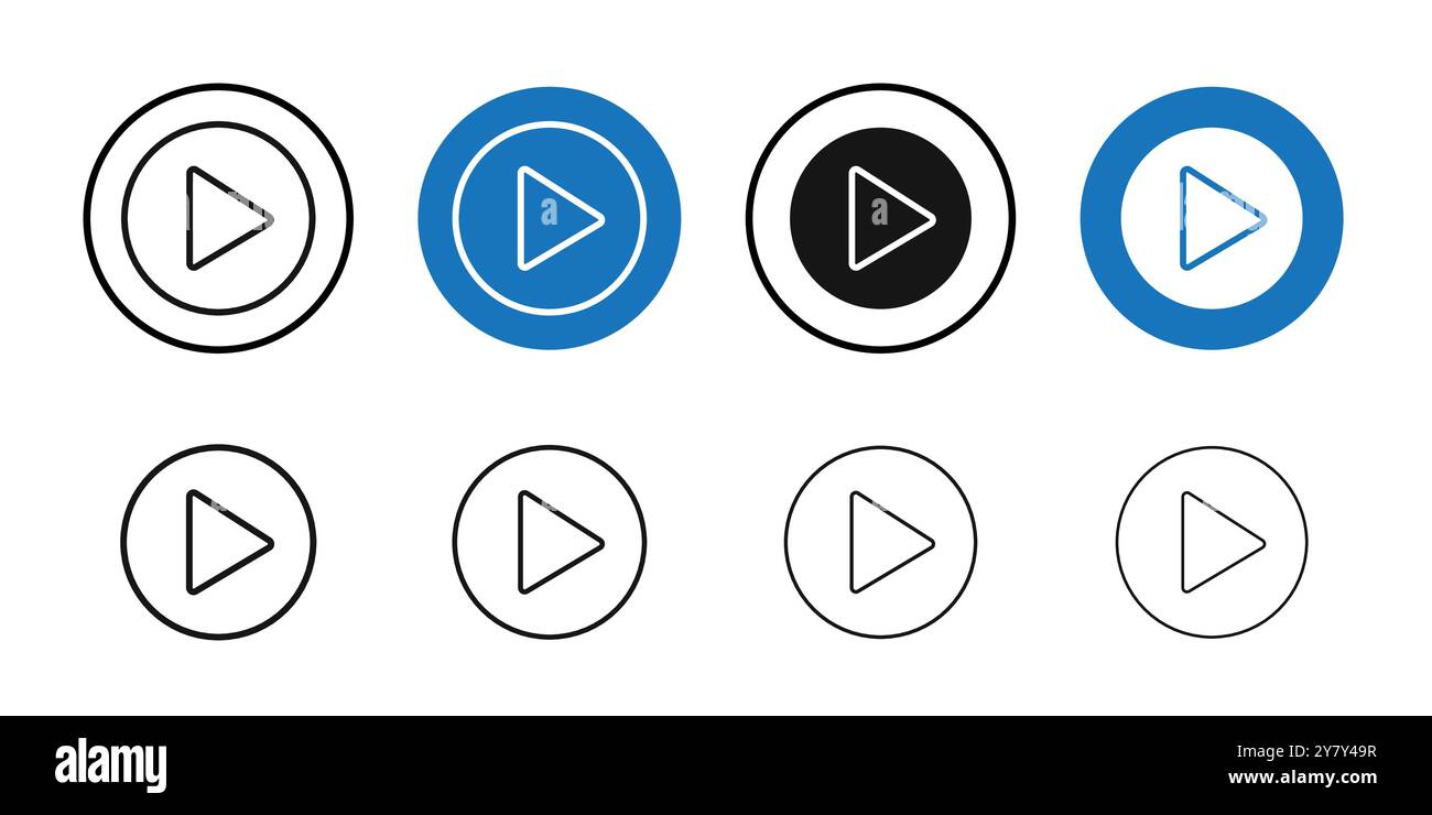 Play Button icon Black line art vector in black and white outline set ...
