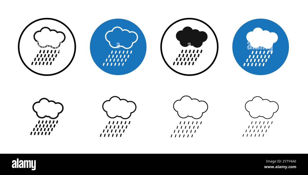 Rain icon Black line art vector in black and white outline set ...