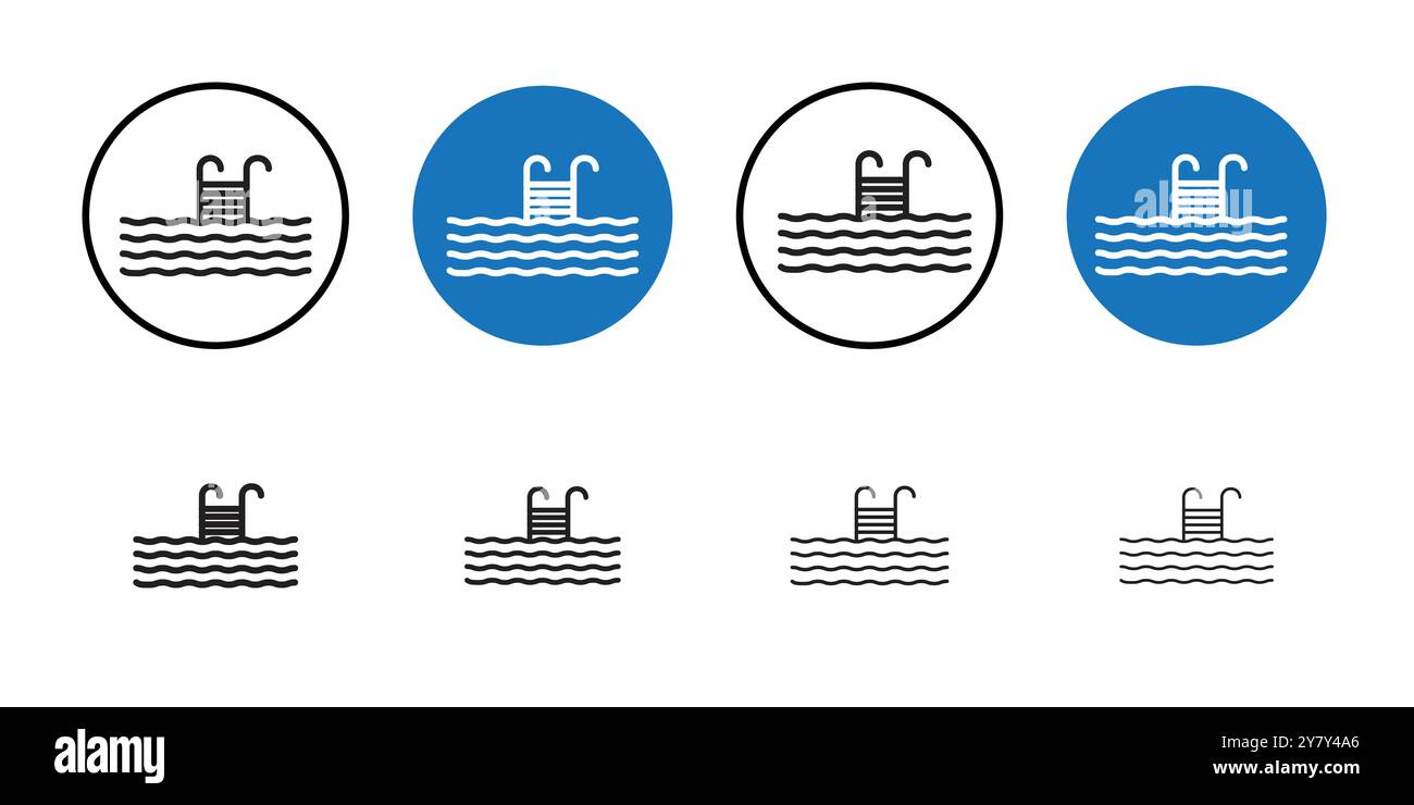 Swimming pool icon Black line art vector in black and white outline set ...