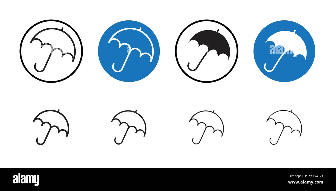 Umbrella icon Black line art vector in black and white outline set ...