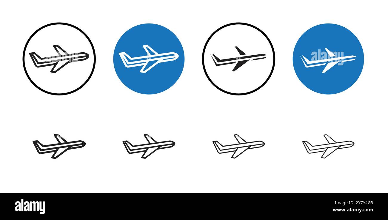 Plane icon Black line art vector in black and white outline set ...
