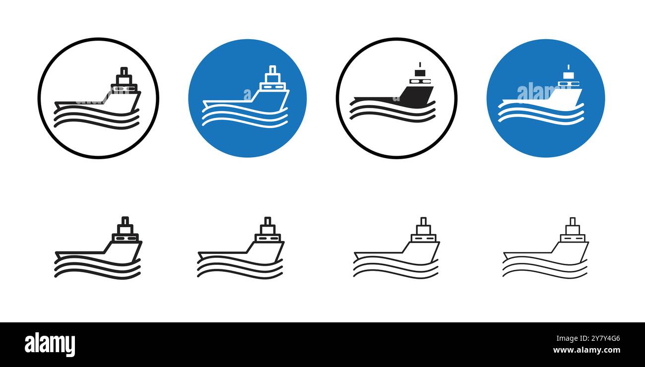 Ship icon Black line art vector in black and white outline set ...