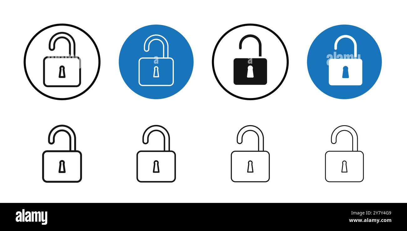 Unlock icon Black line art vector in black and white outline set ...