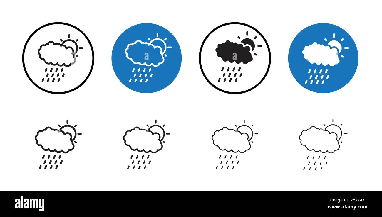 Weather Icon Black line art vector in black and white outline set ...