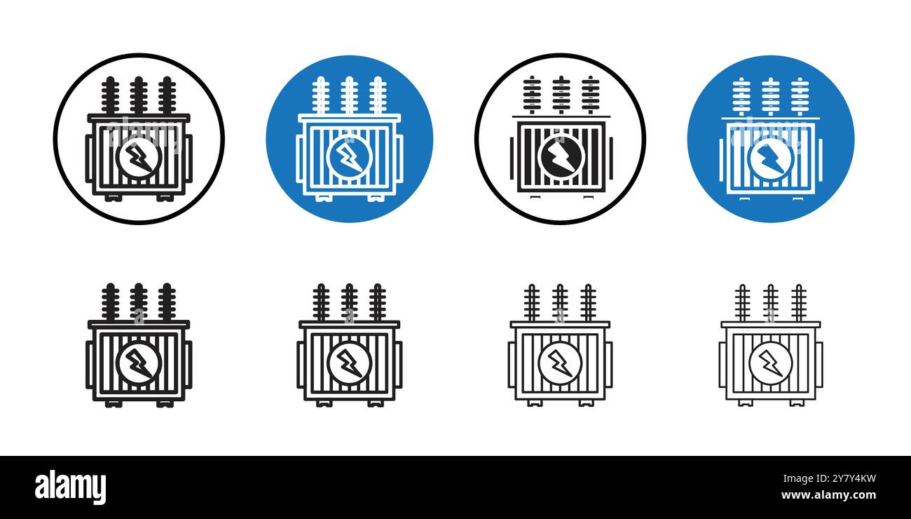 Transformer icon Black line art vector in black and white outline set ...