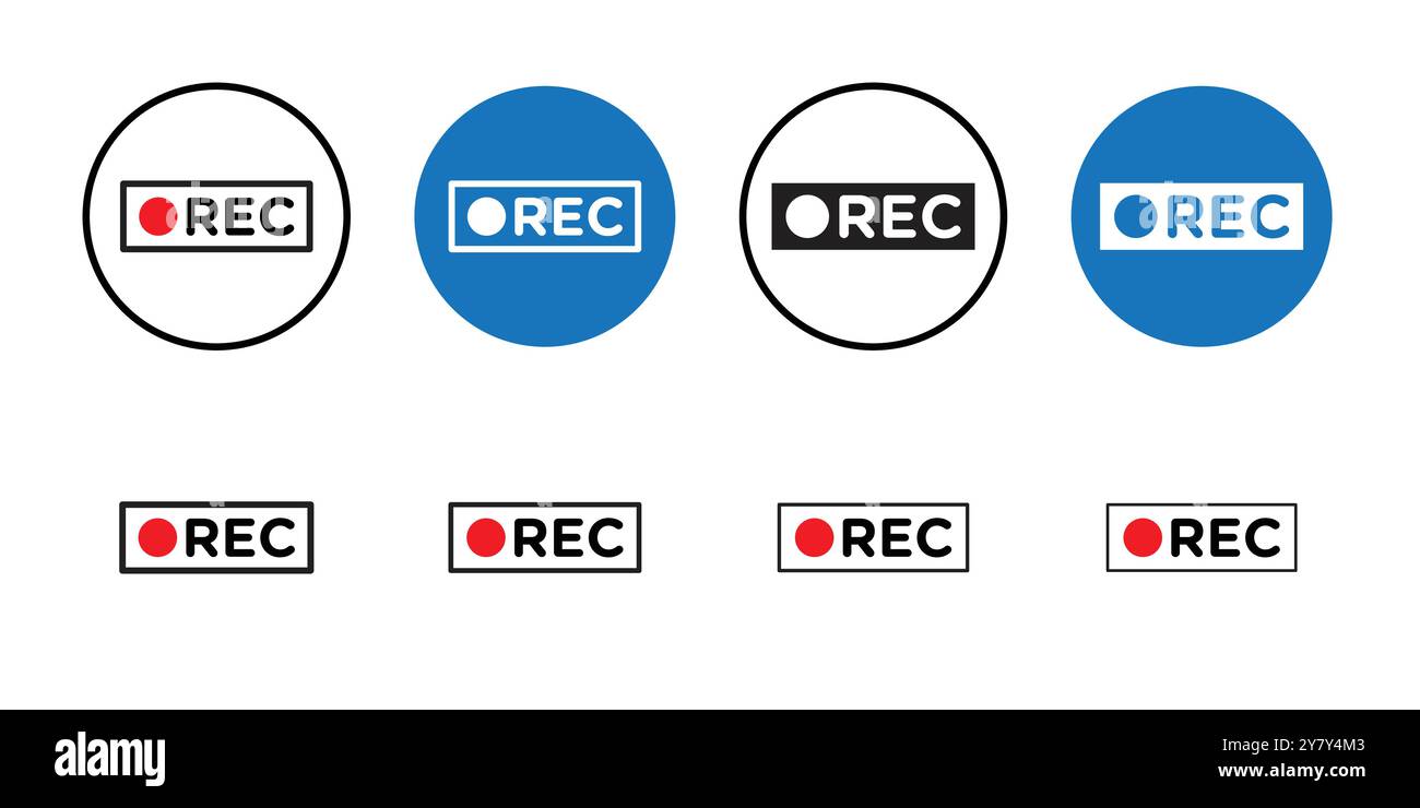 Record icon Black line art vector in black and white outline set ...