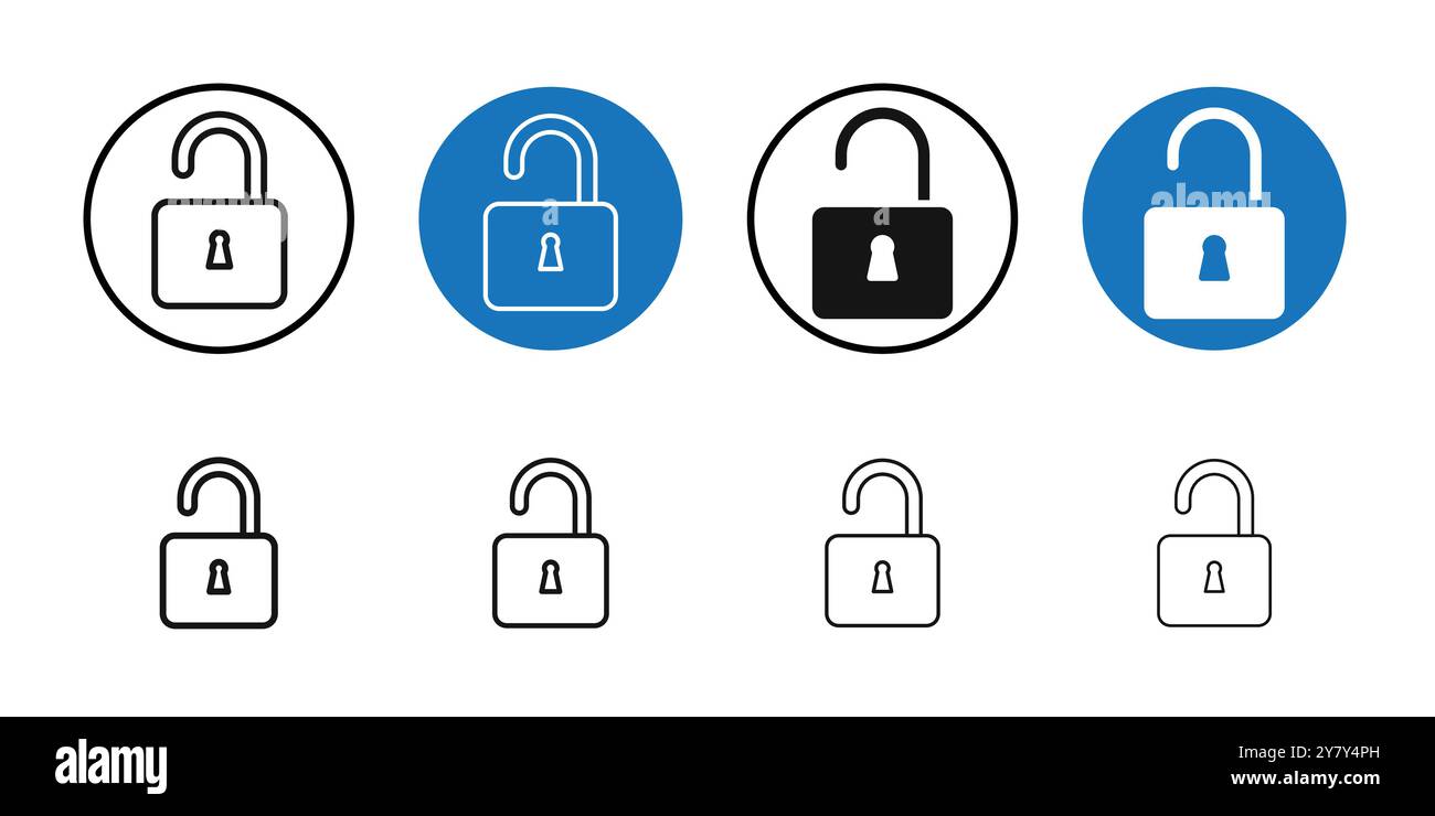 Unlock icon Black line art vector in black and white outline set ...