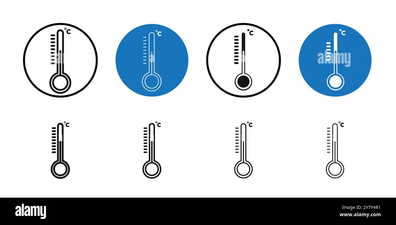 Temperature icon Black line art vector in black and white outline set ...